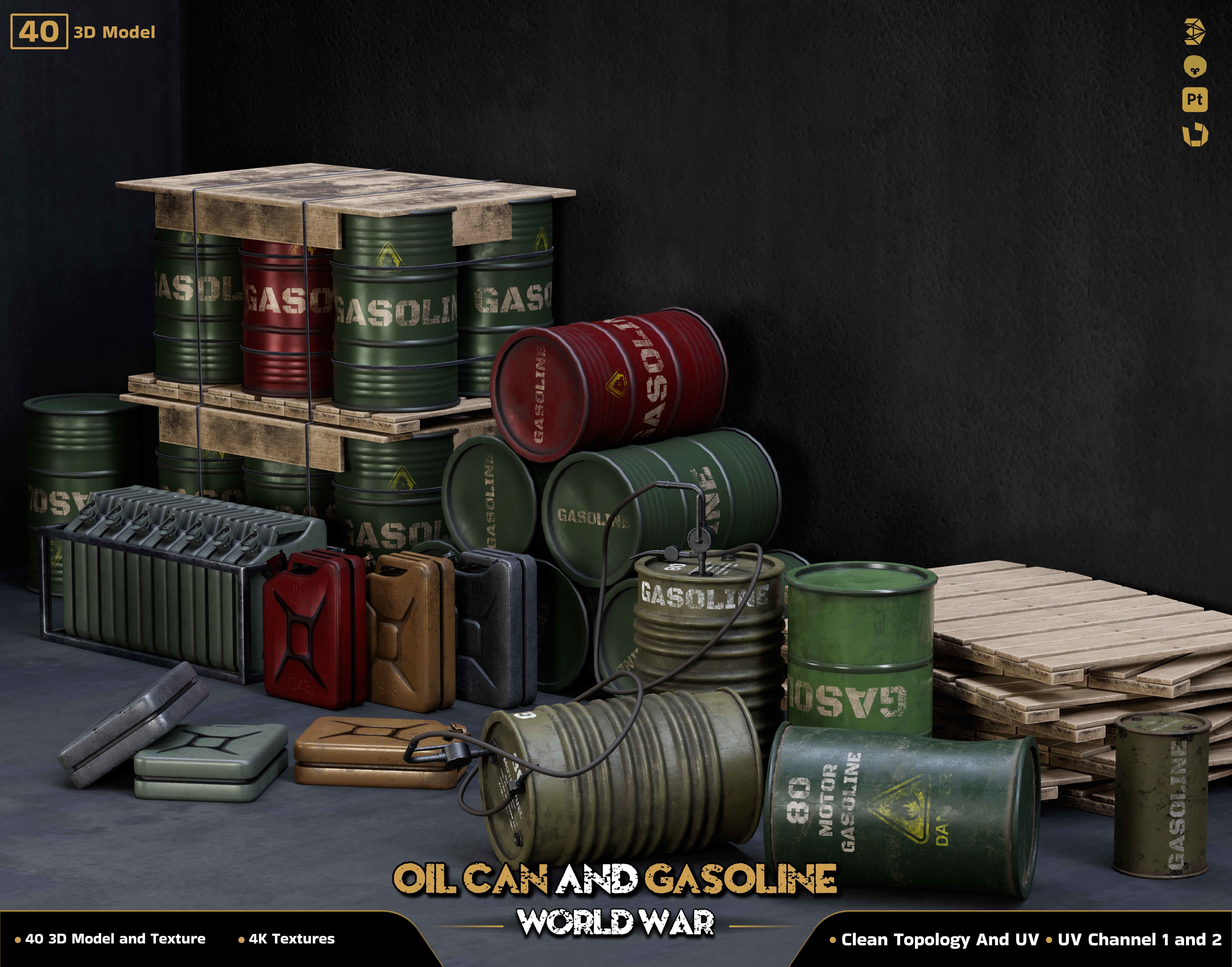 40-Oil Can and Gasoline Low-poly 3D model_1