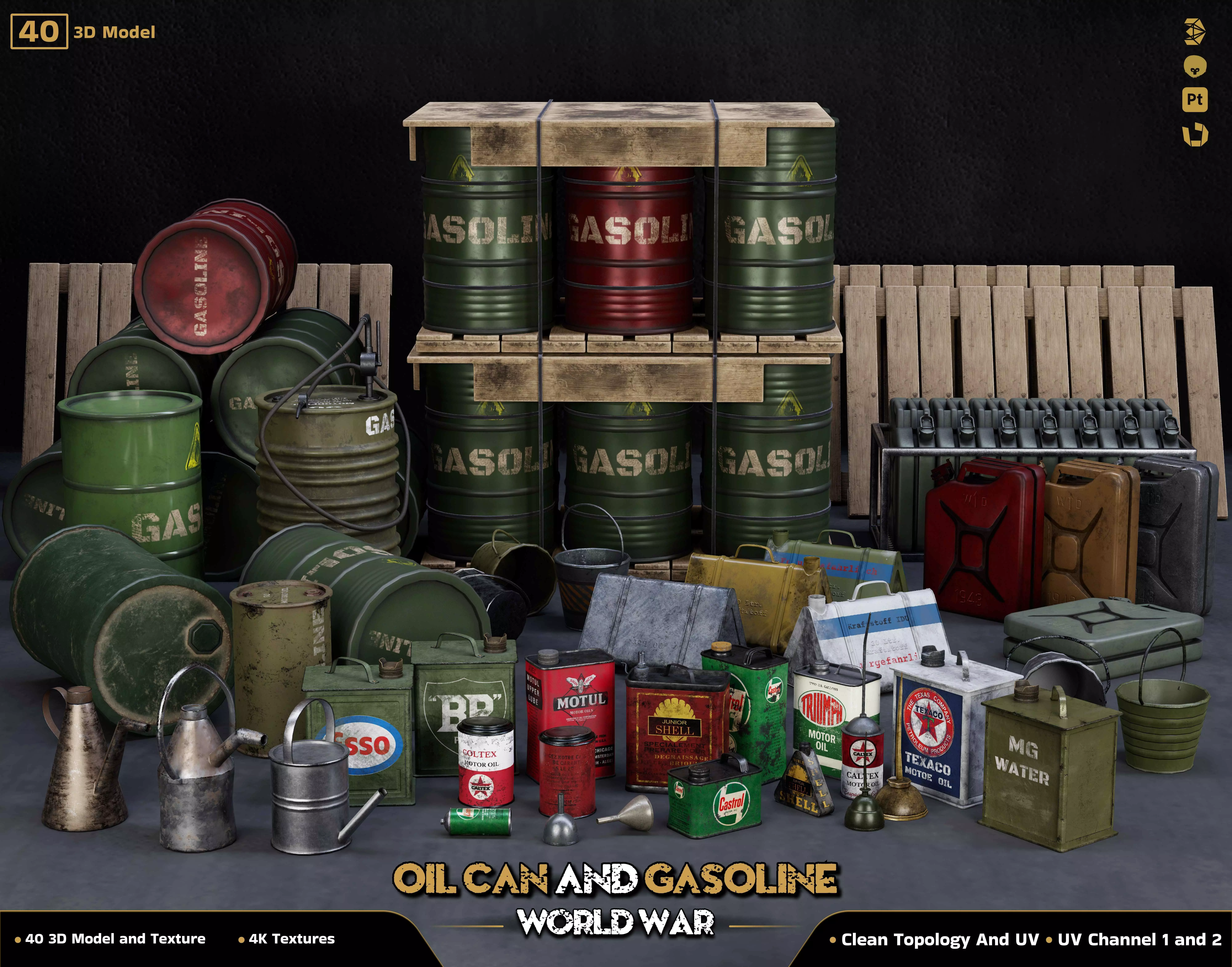 40-Oil Can and Gasoline Low-poly 3D model_0