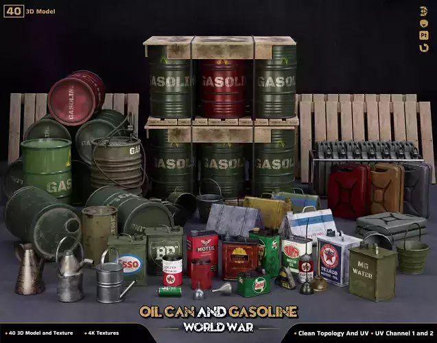 40-Oil Can and Gasoline Low-poly 3D model