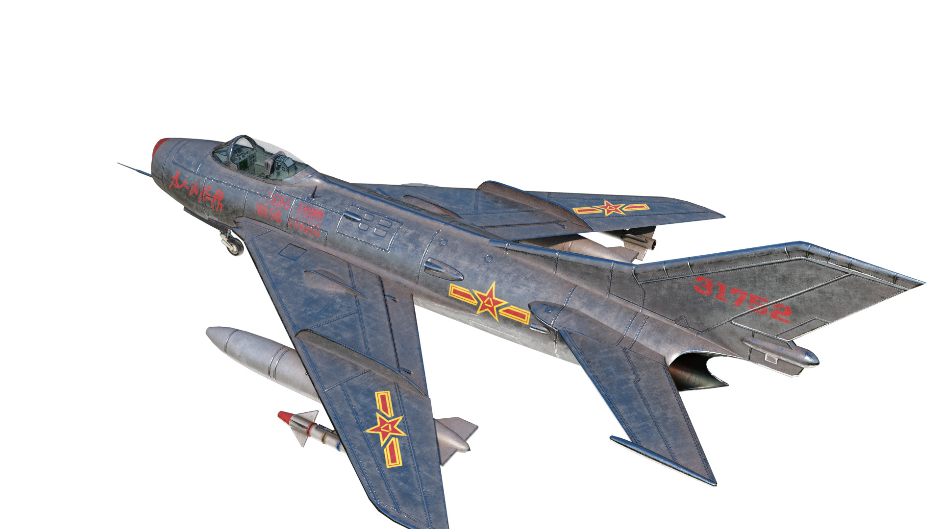 PBR PLAAF J6 J-6 Fighter Mig19 Farmer Low-poly 3D model_3