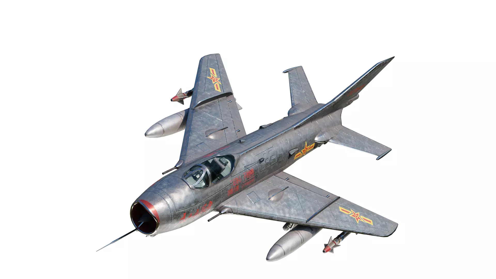 PBR PLAAF J6 J-6 Fighter Mig19 Farmer Low-poly 3D model_0