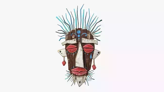 Tribal Mask A04 Wood Blue - Headband Character Design Low-poly 3D model