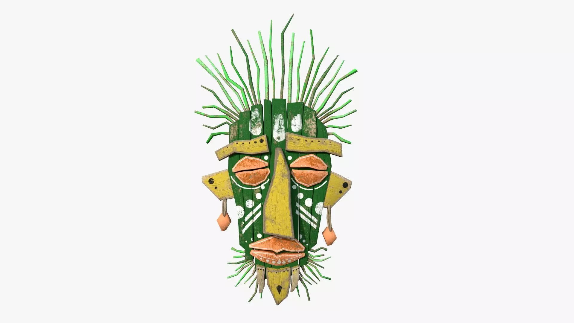 Tribal Mask A05 Green Yellow - Headband Character Design Low-poly 3D model_0