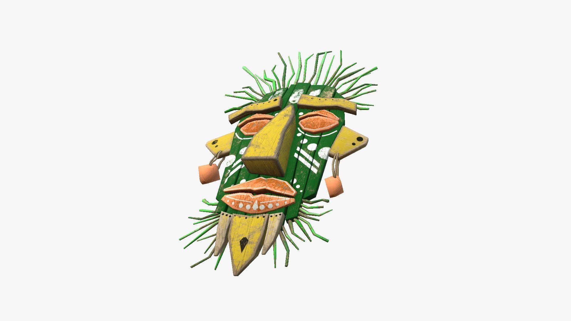 Tribal Mask A05 Green Yellow - Headband Character Design Low-poly 3D model_3