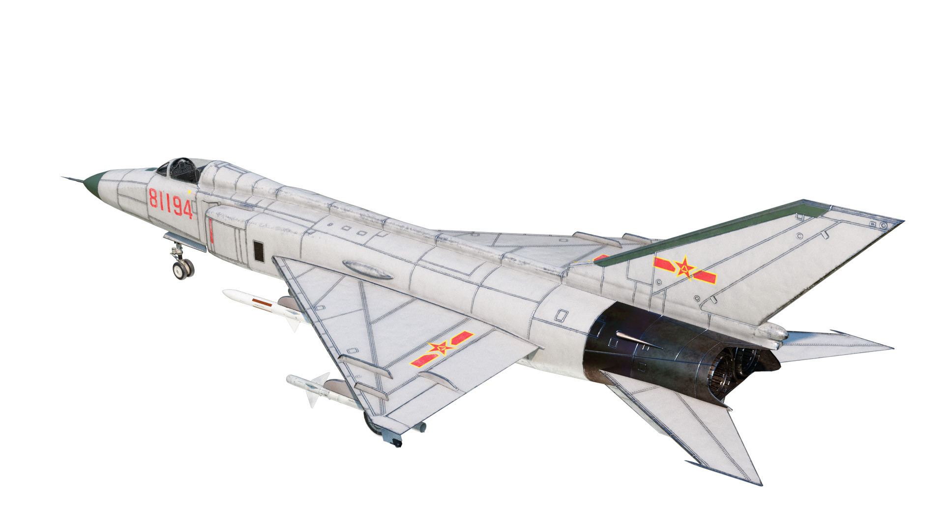 PBR PLAAF J-8II Fighter Shenyang J-8F Finback Low-poly 3D model_3