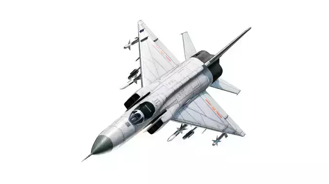 PBR PLAAF J-8II Fighter Shenyang J-8F Finback Low-poly 3D model