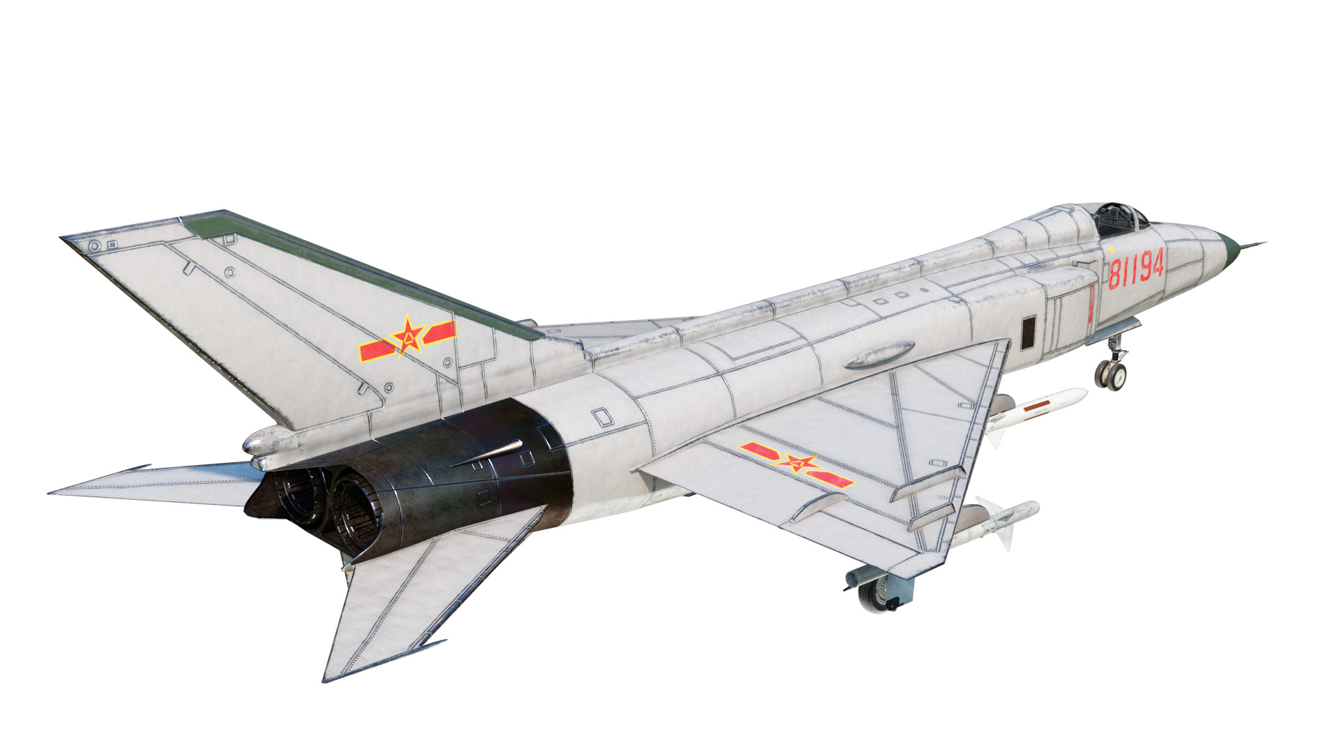 PBR PLAAF J-8II Fighter Shenyang J-8F Finback Low-poly 3D model_2