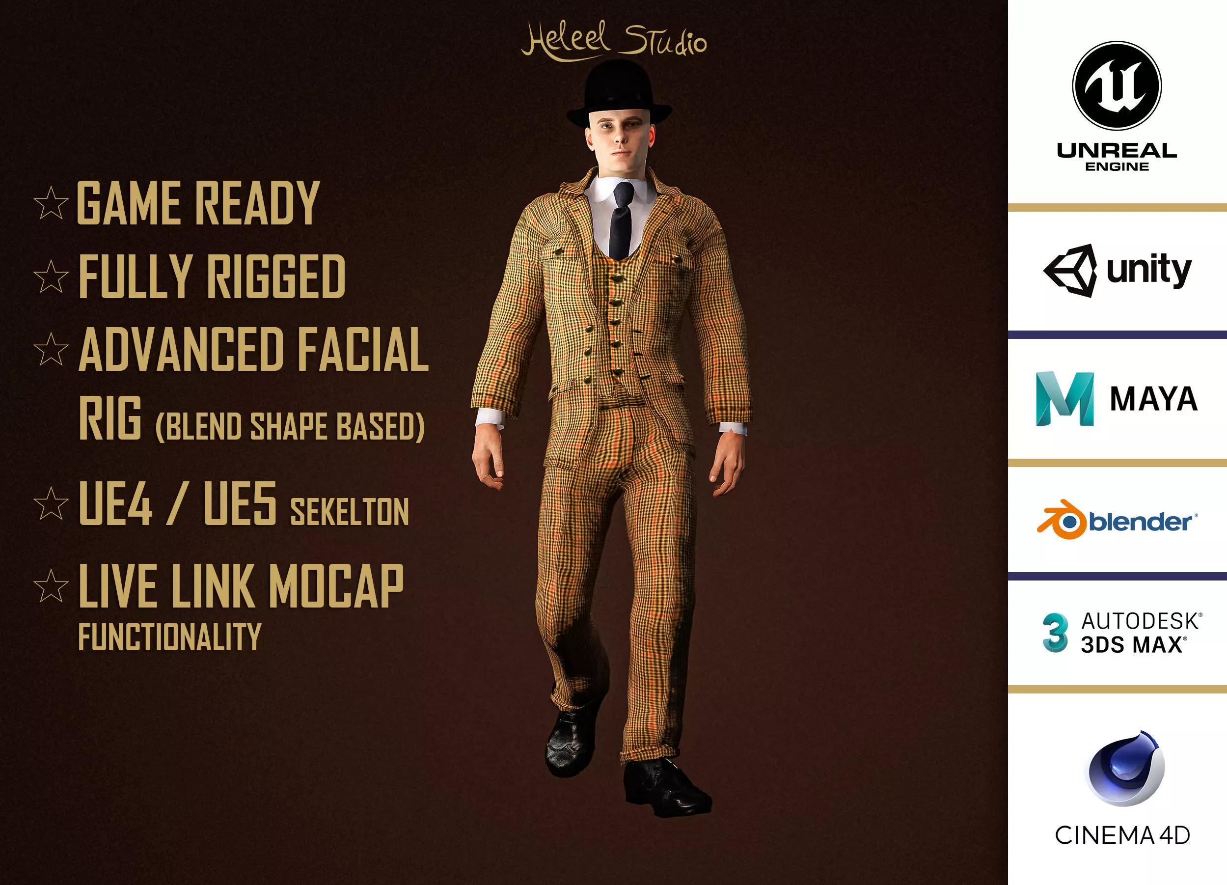 High Quality Man Old Fashion Suit Low-poly 3D model_0