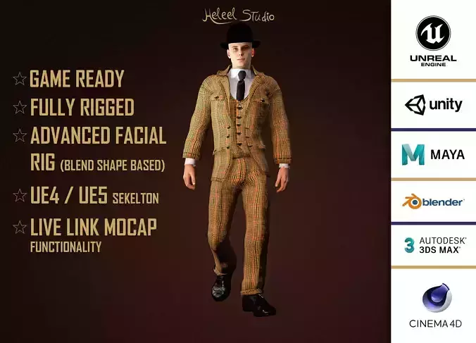 High Quality Man Old Fashion Suit Low-poly 3D model