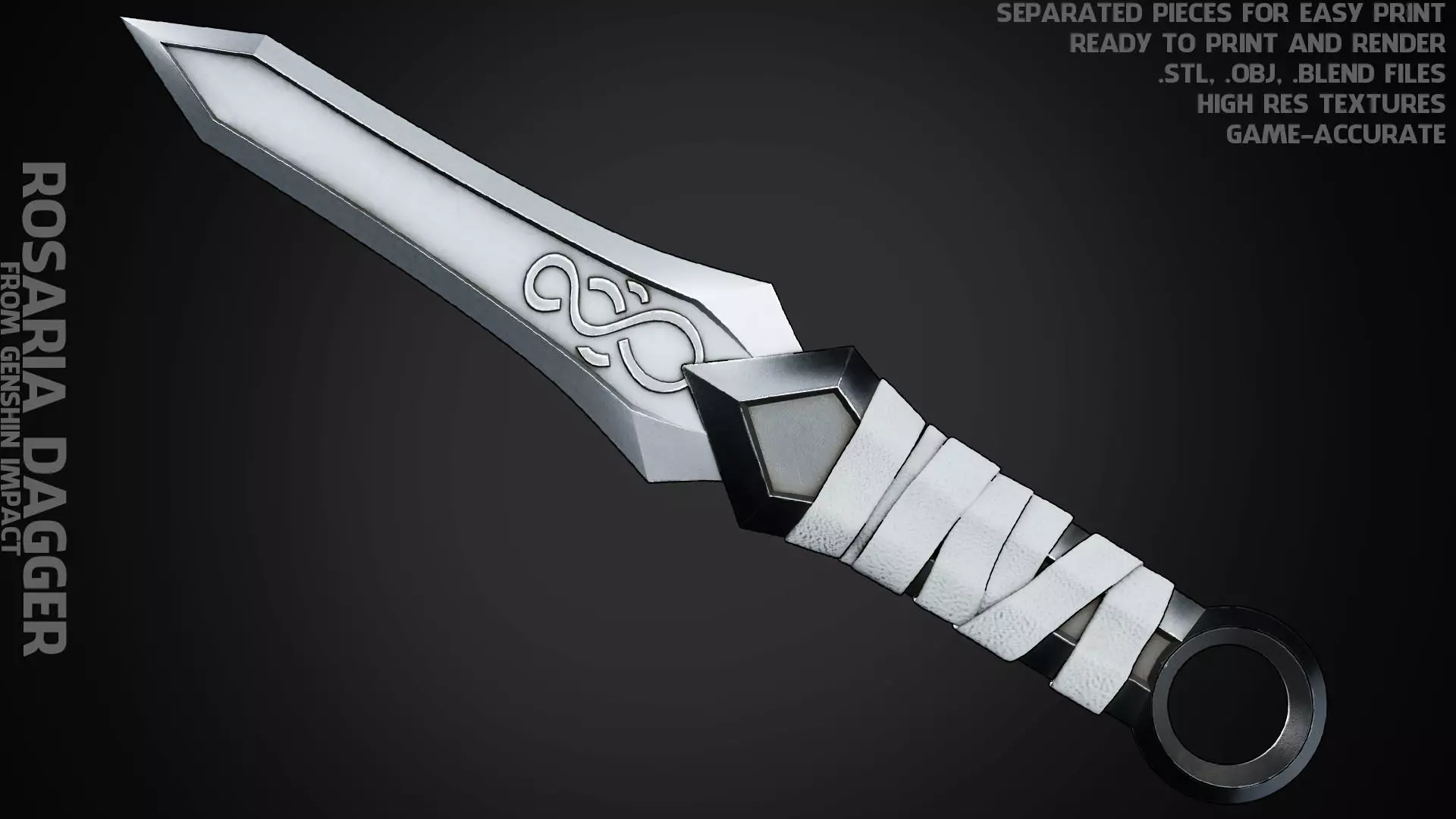 Genshin Impact Rosaria Dagger for Cosplay 3D print model_0