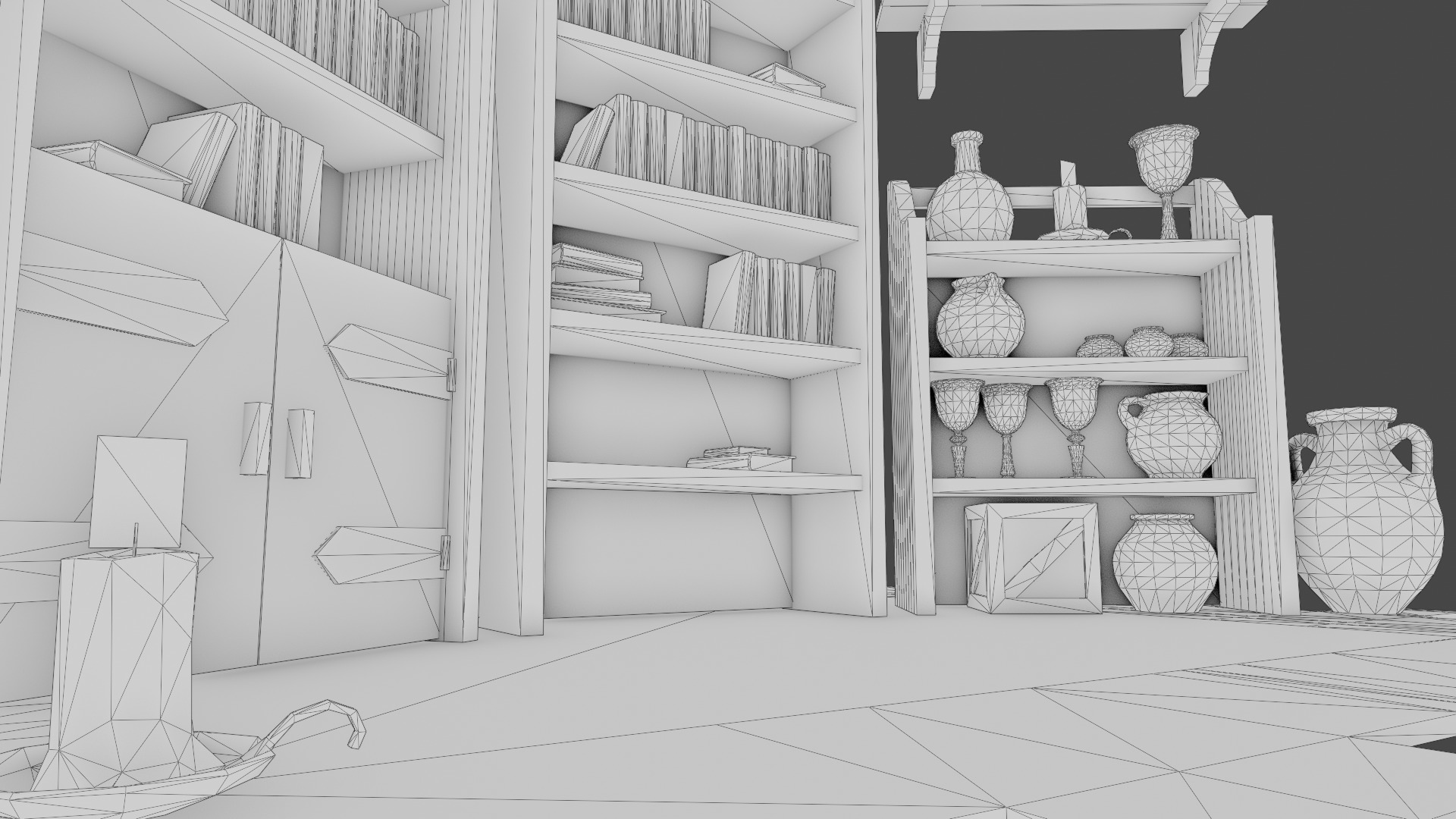 Medieval Props Bookcases - Pack Low-poly 3D model_6