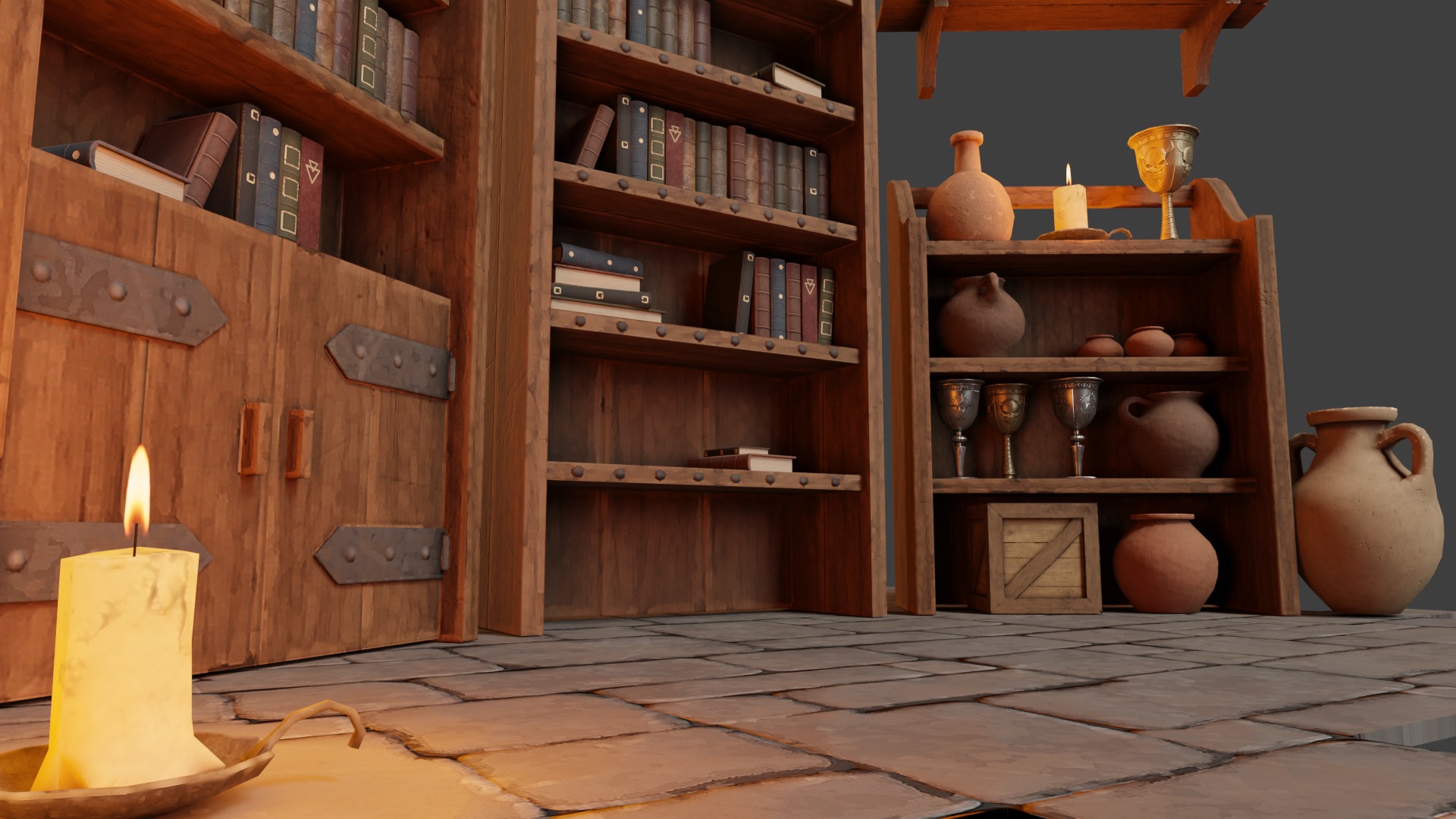 Medieval Props Bookcases - Pack Low-poly 3D model_5