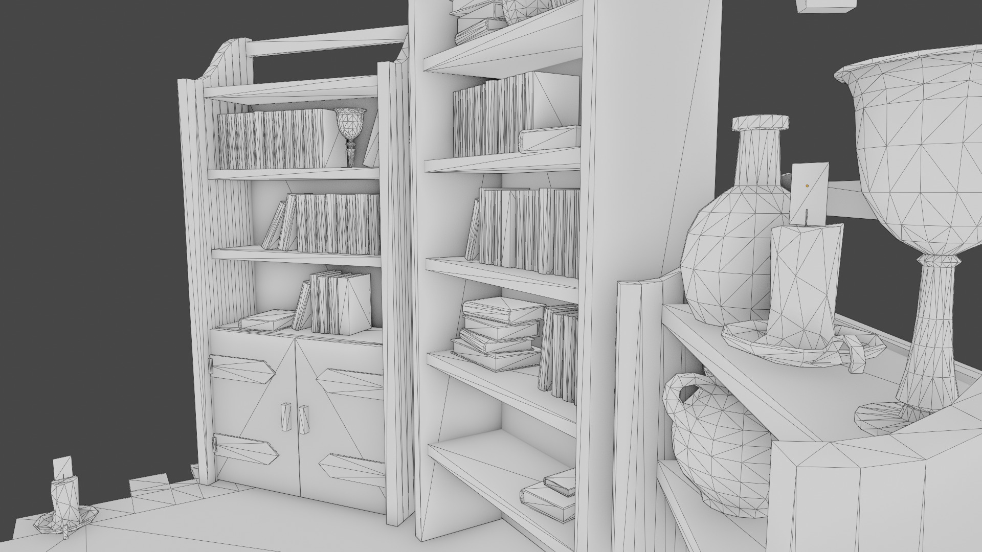 Medieval Props Bookcases - Pack Low-poly 3D model_8