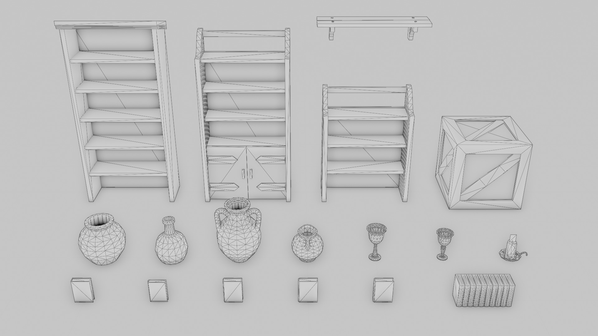 Medieval Props Bookcases - Pack Low-poly 3D model_12