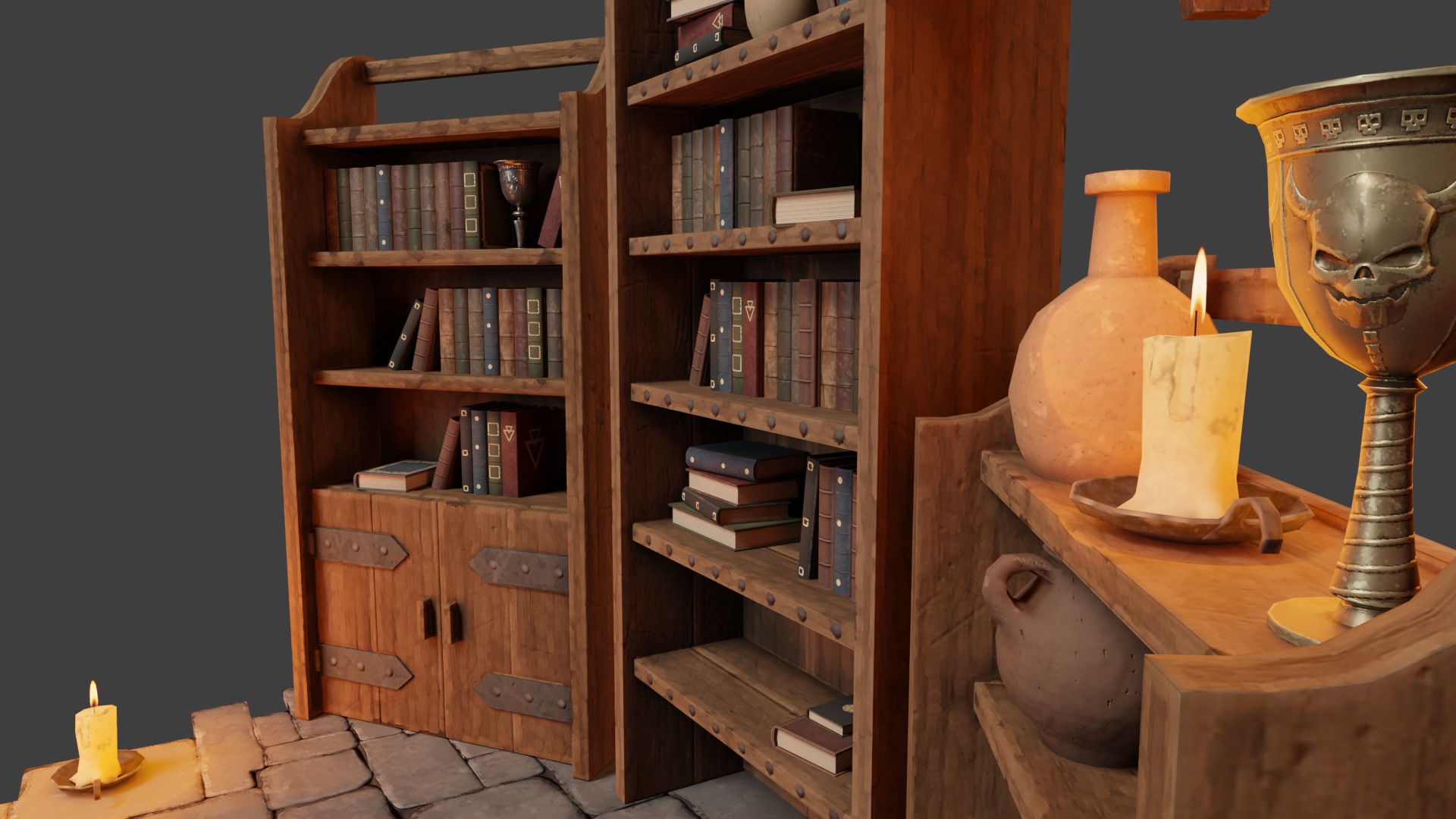 Medieval Props Bookcases - Pack Low-poly 3D model_7