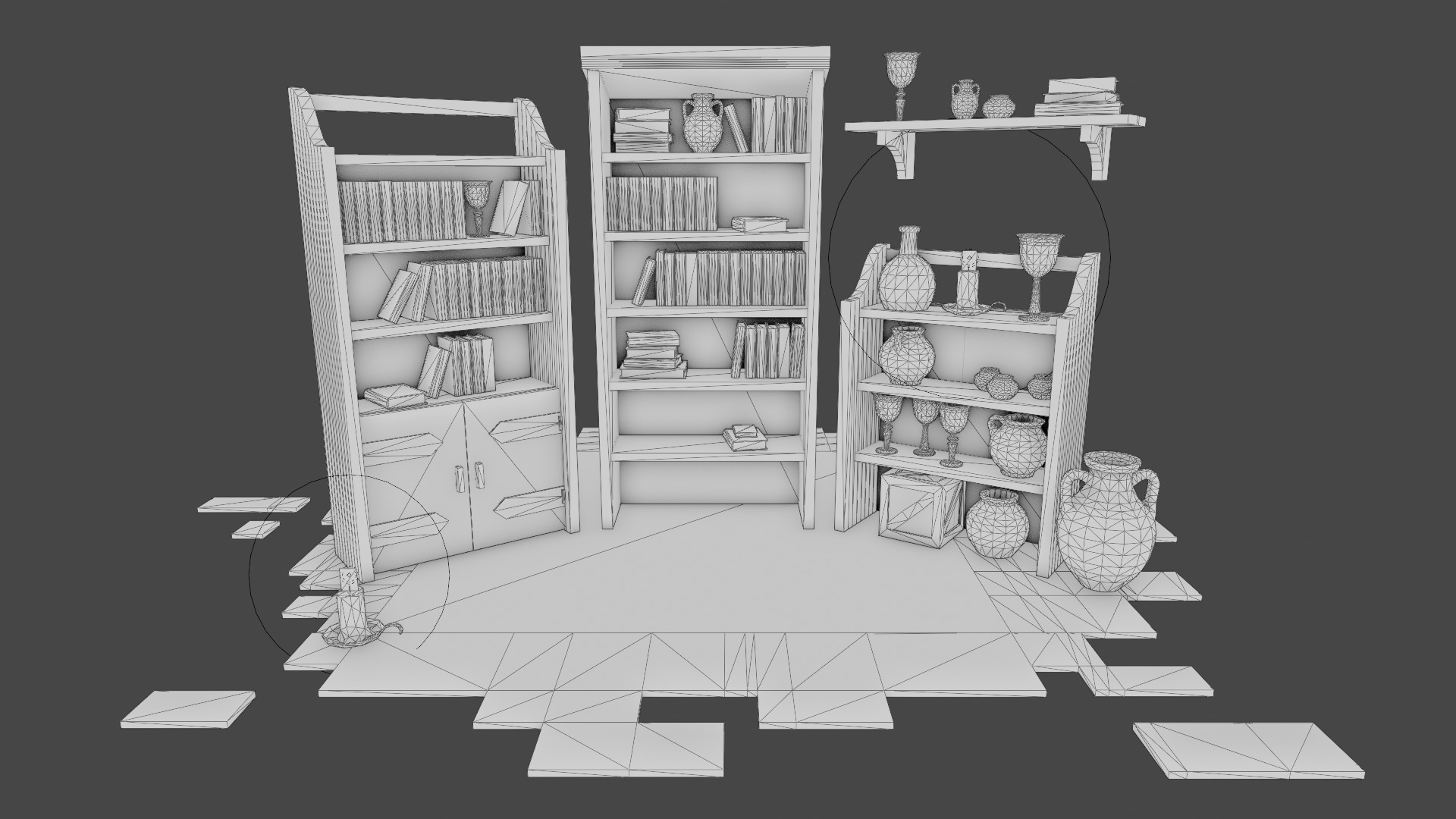 Medieval Props Bookcases - Pack Low-poly 3D model_2