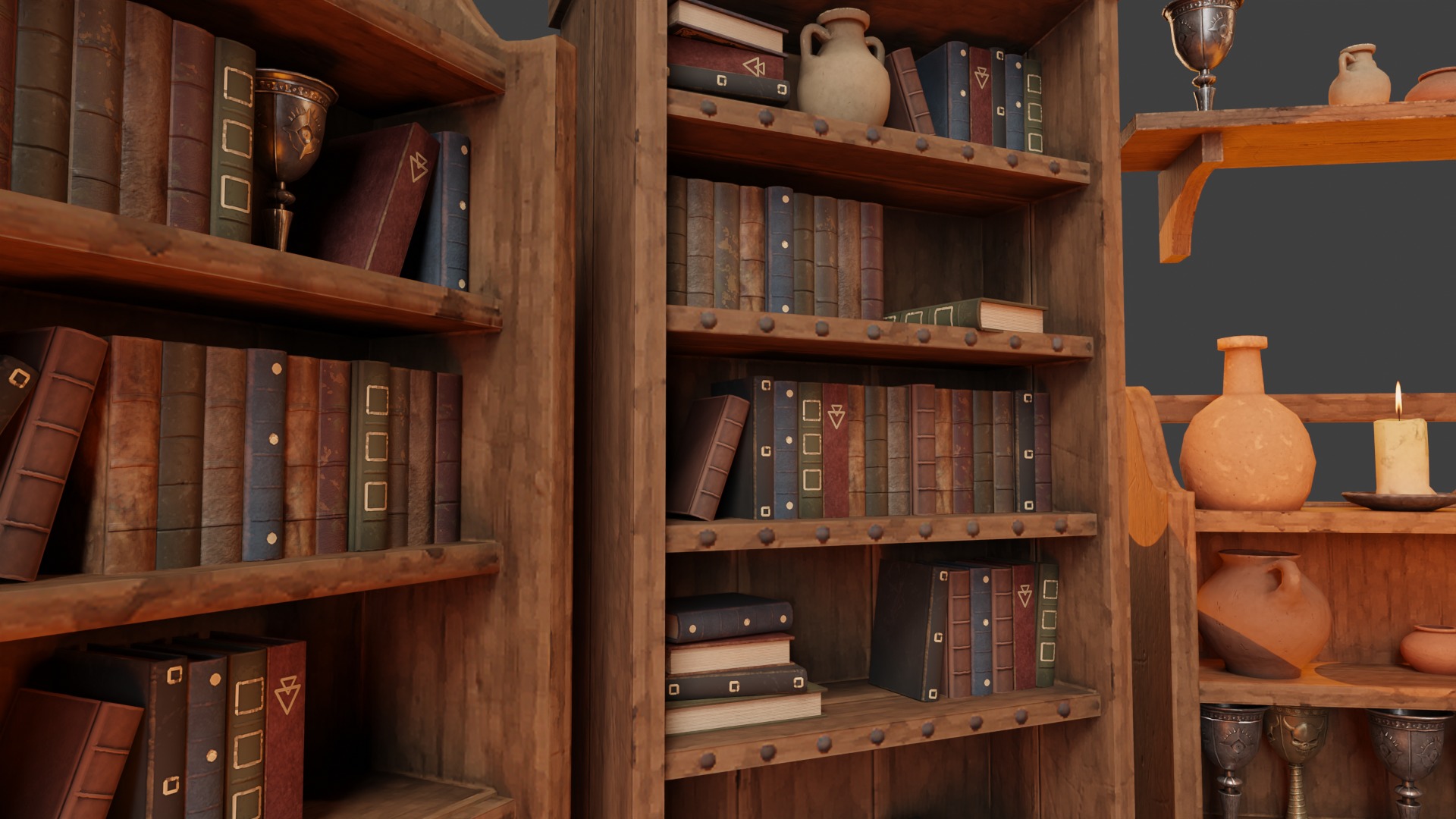 Medieval Props Bookcases - Pack Low-poly 3D model_3