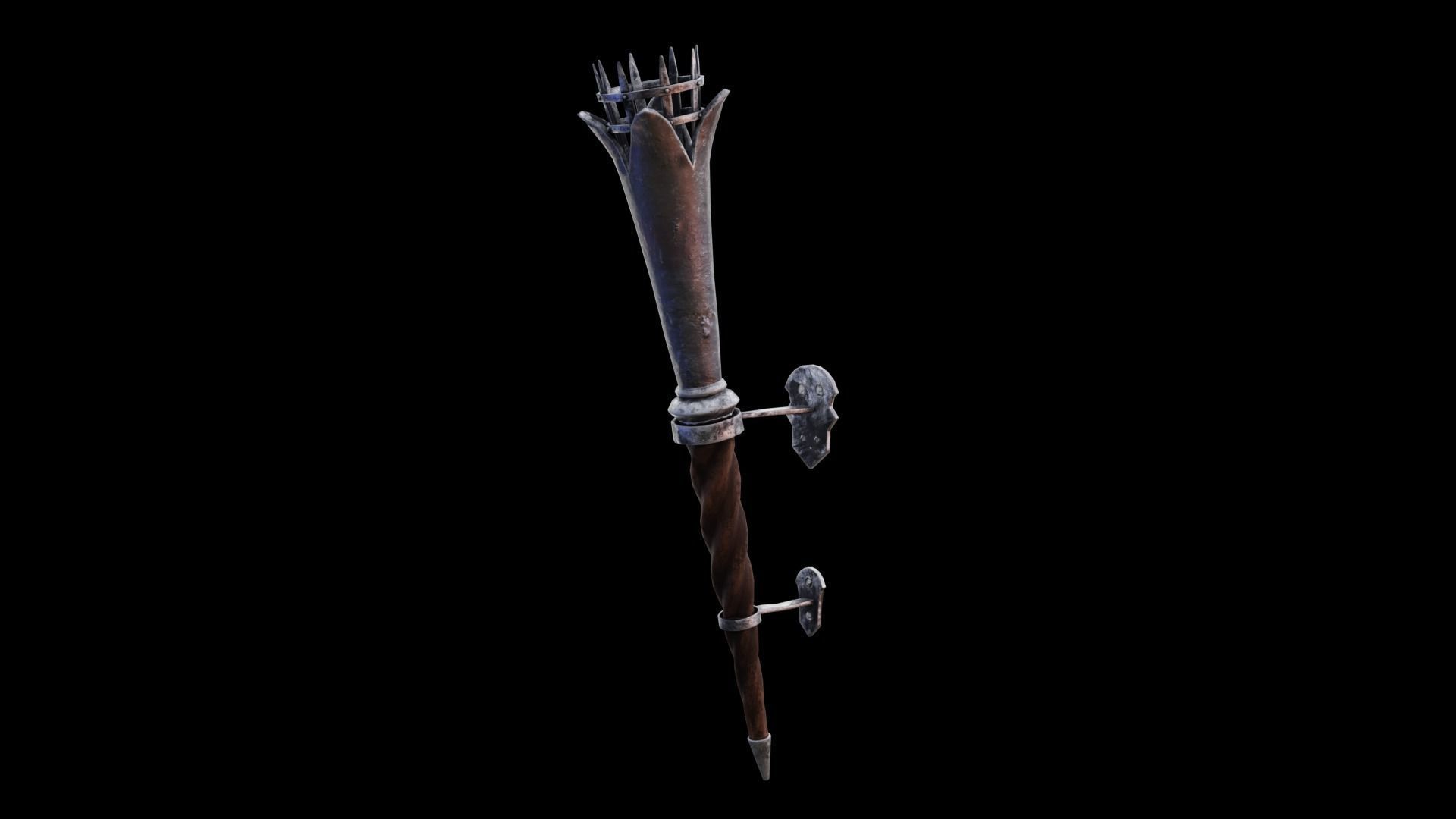 Torch medieval Prop PBR Free low-poly 3D model_1