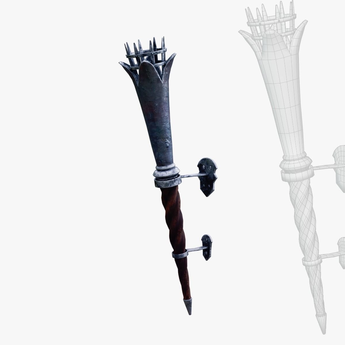 Torch medieval Prop PBR Free low-poly 3D model_13