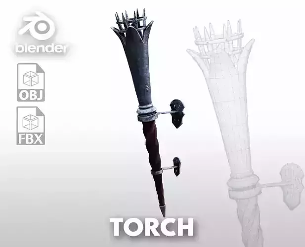 Torch medieval Prop PBR Free low-poly 3D model