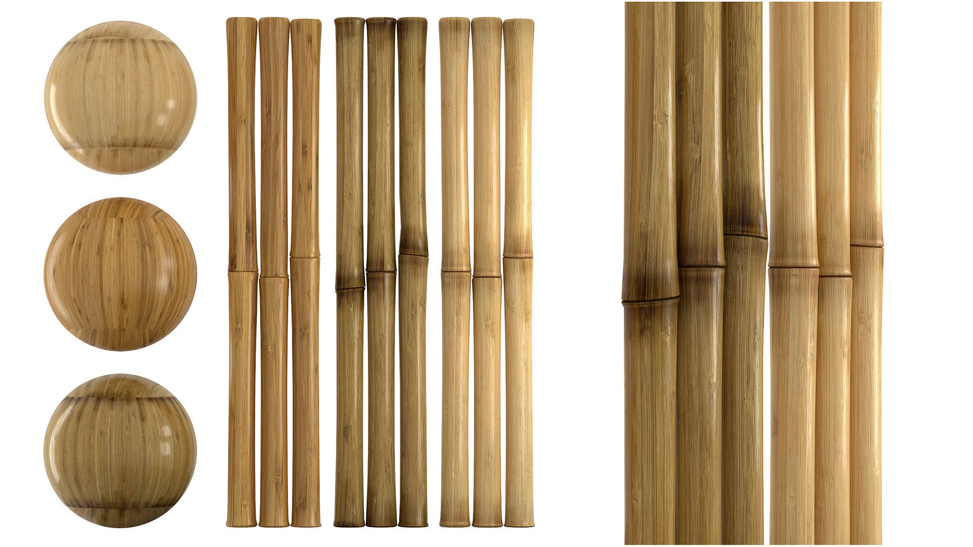 3 Realistic bamboo materials set Low-poly 3D model_2