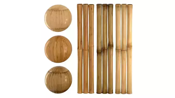 3 Realistic bamboo materials set Low-poly 3D model