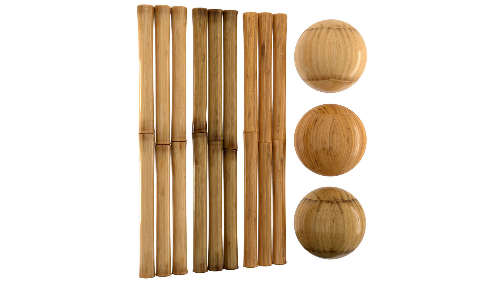 3 Realistic bamboo materials set Low-poly 3D model_6