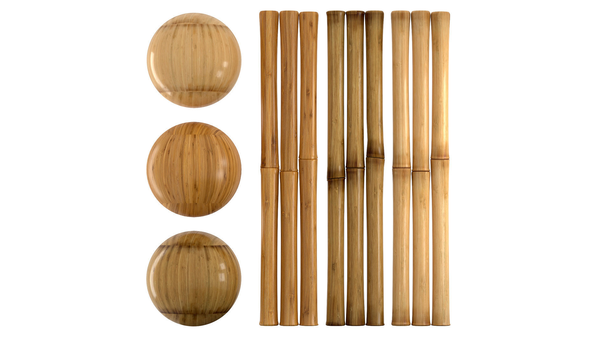 3 Realistic bamboo materials set Low-poly 3D model_9
