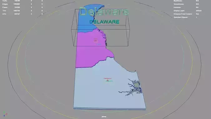 Delaware  United States USA map region 3D model geography 3D model