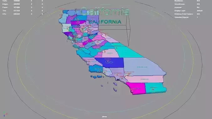 California  United States USA map region 3D model geography 3D model