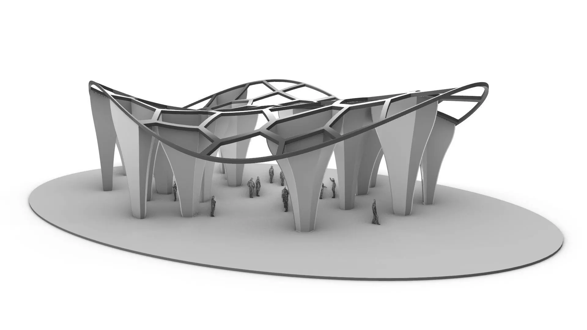SciFi Voronoi Urban Pavilion 3D model_0