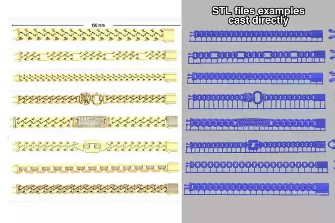 180 CUBAN LINK CHAIN BRACELETS READY FOR PRINT  3D print model 180 CUBAN LINK CHAIN BRACELETS READY FOR PRINT  3D print model