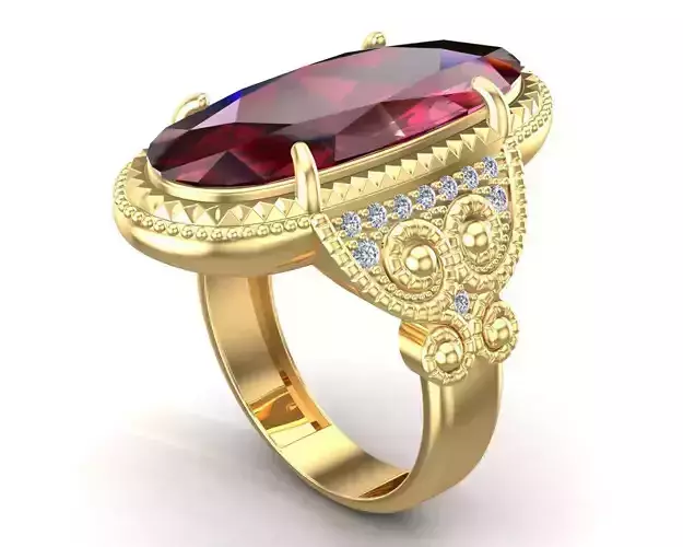 Big Red Rube Gem Stone Men Ring                         