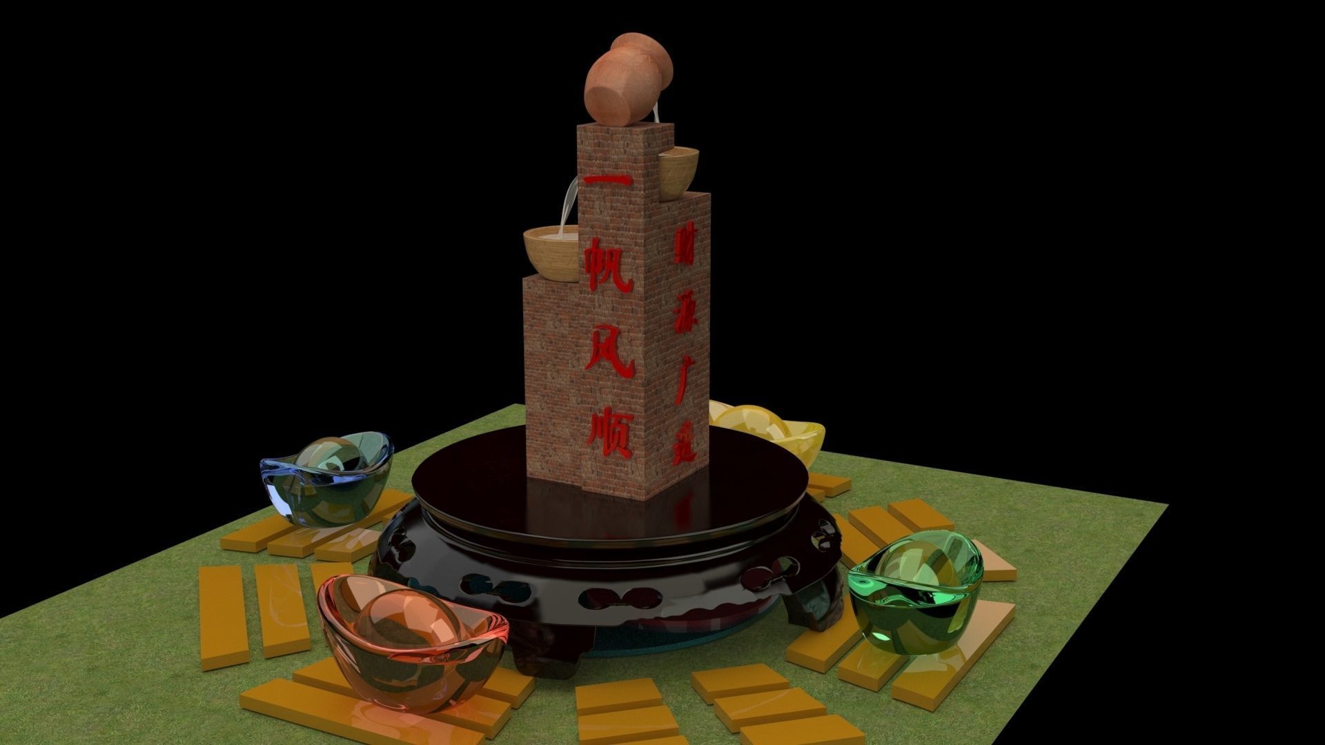Chinese water fountain 3D model_3