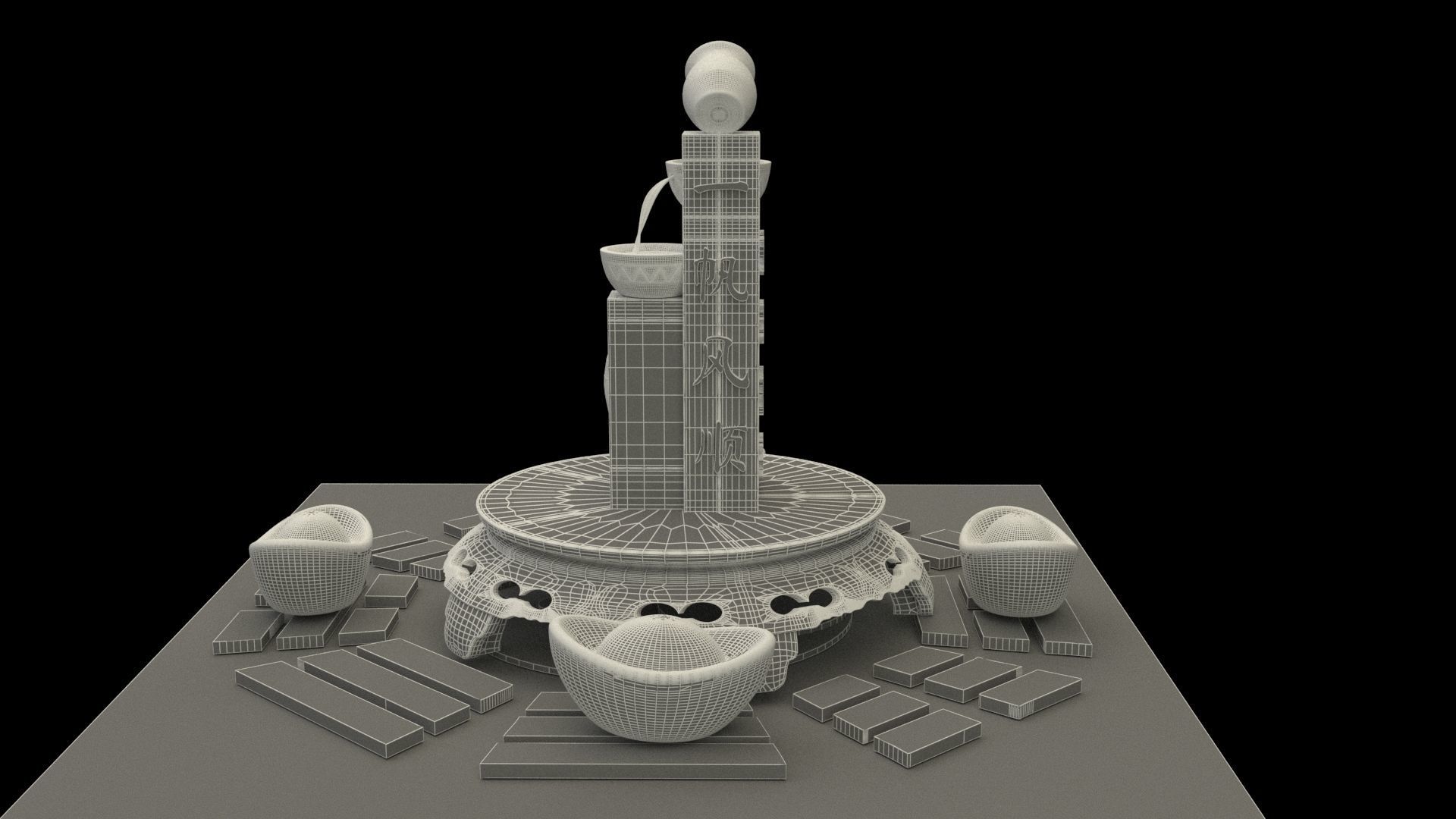 Chinese water fountain 3D model_6
