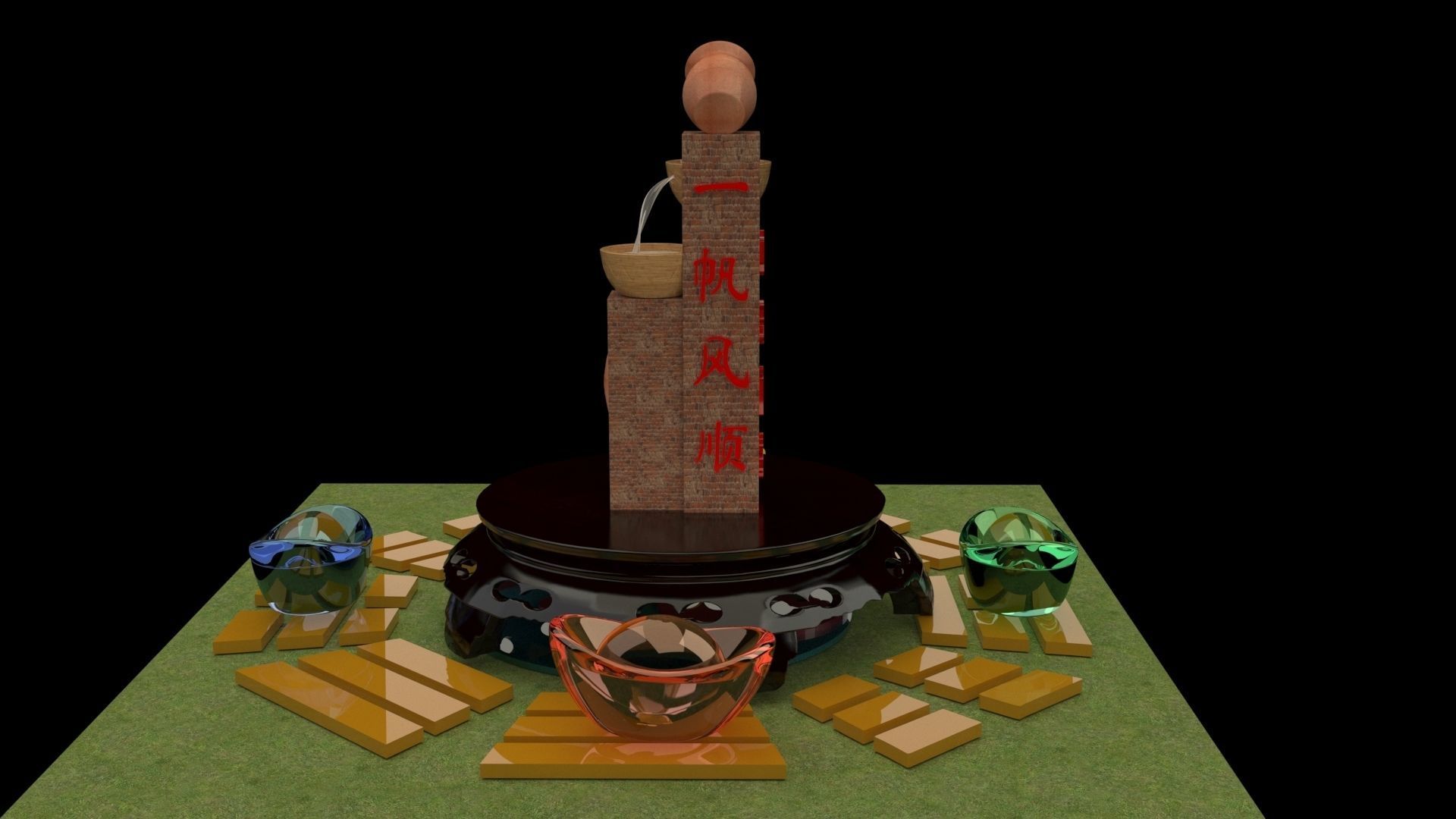 Chinese water fountain 3D model_1