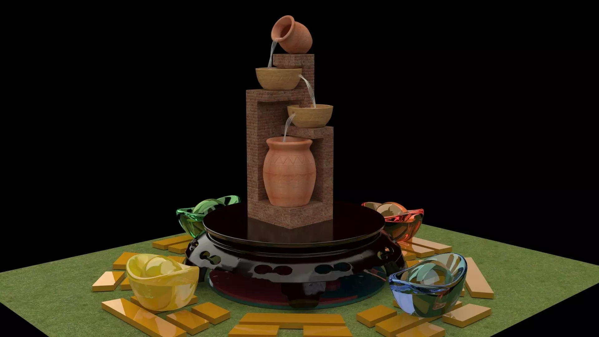 Chinese water fountain 3D model_0