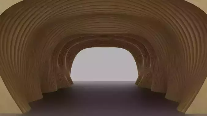 Wavy Wooden Tunnel for Pedestrians 3D model