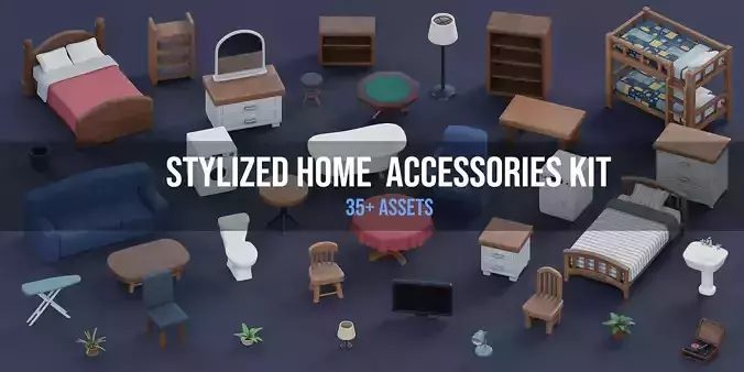 Stylized Home Interior Kit 3D model