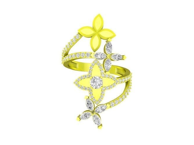 7037 luxury fashion flower diamond women ring 3D print model