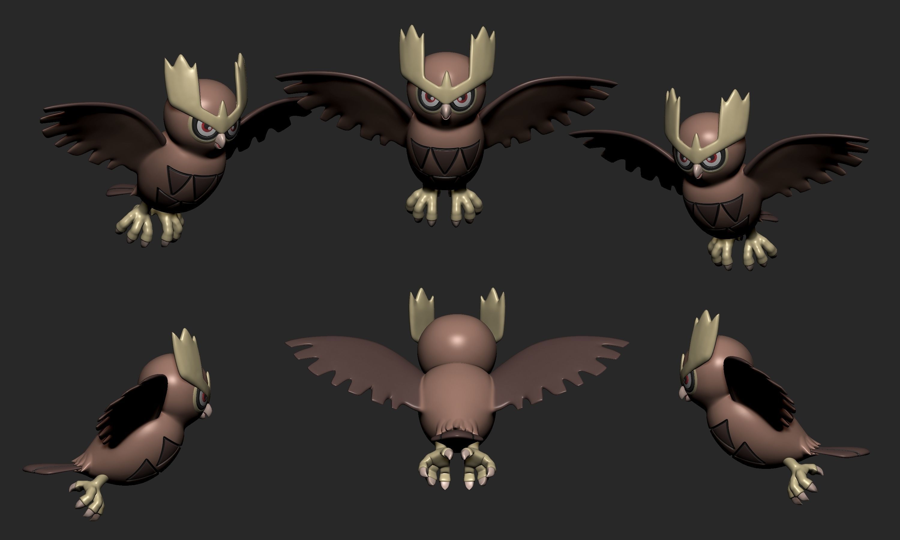 Pokemon - Hoothoot and Noctowl with 2 poses 3D print model_7
