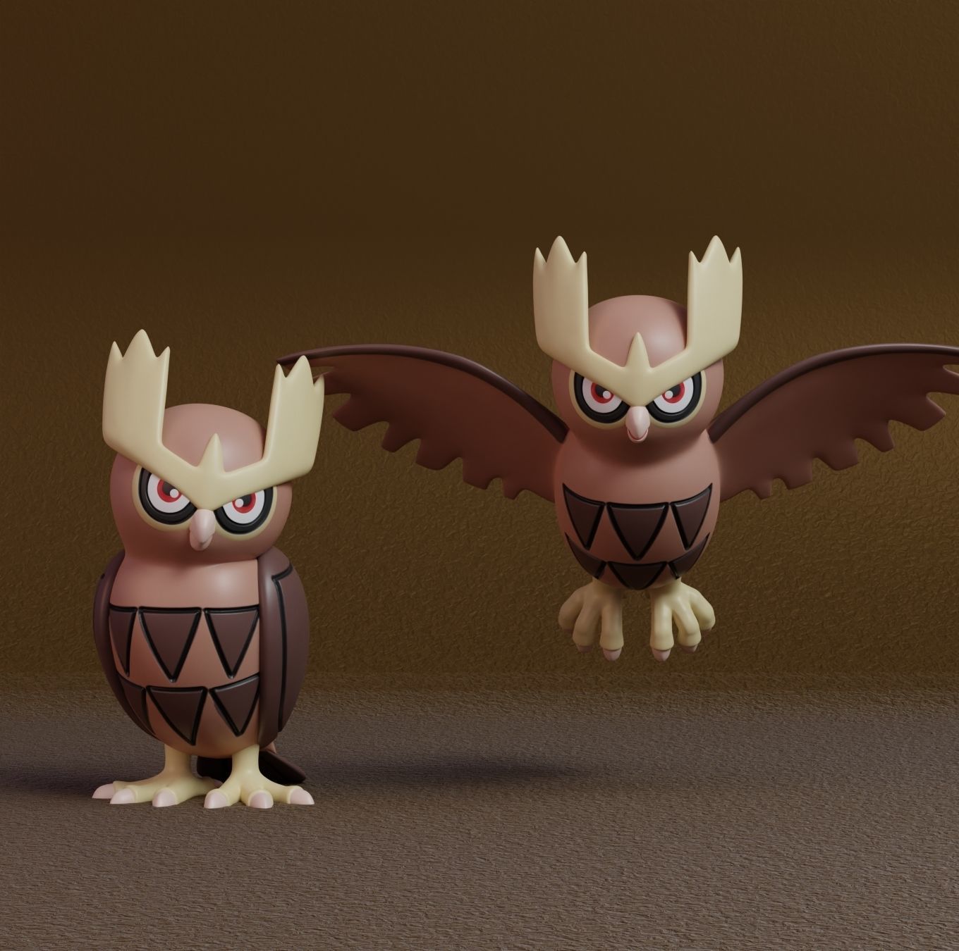 Pokemon - Hoothoot and Noctowl with 2 poses 3D print model_5