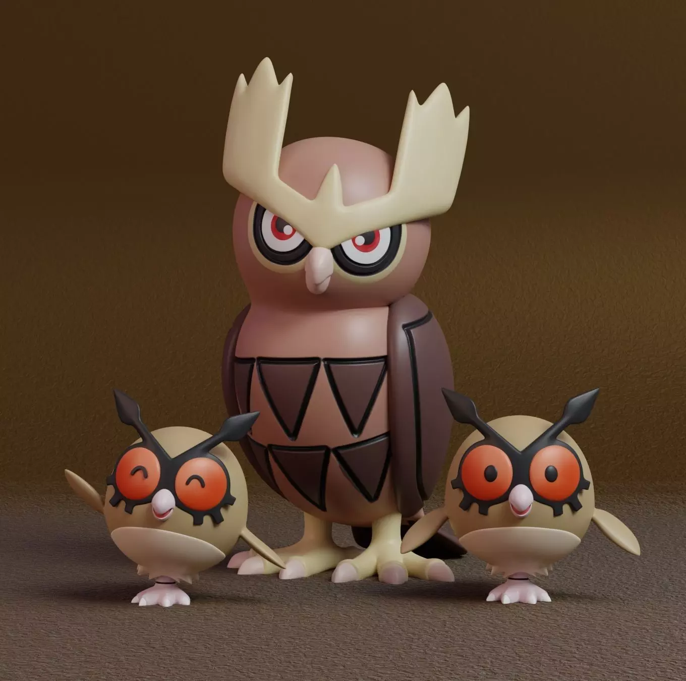 Pokemon - Hoothoot and Noctowl with 2 poses 3D print model_0