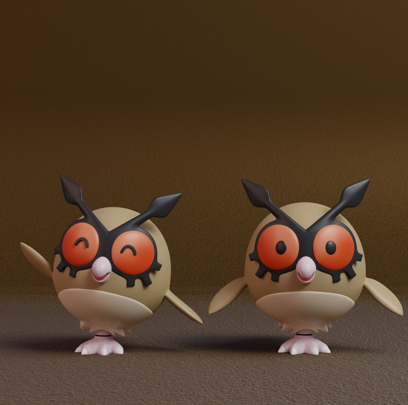Pokemon - Hoothoot and Noctowl with 2 poses 3D print model_1