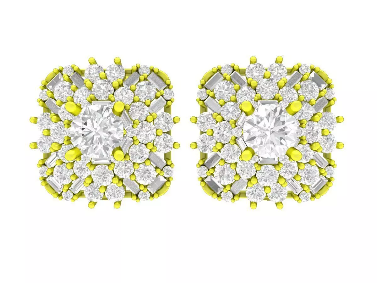 Luxury Cushion Halo Diamond Stud Earrings 7058 3D print model
