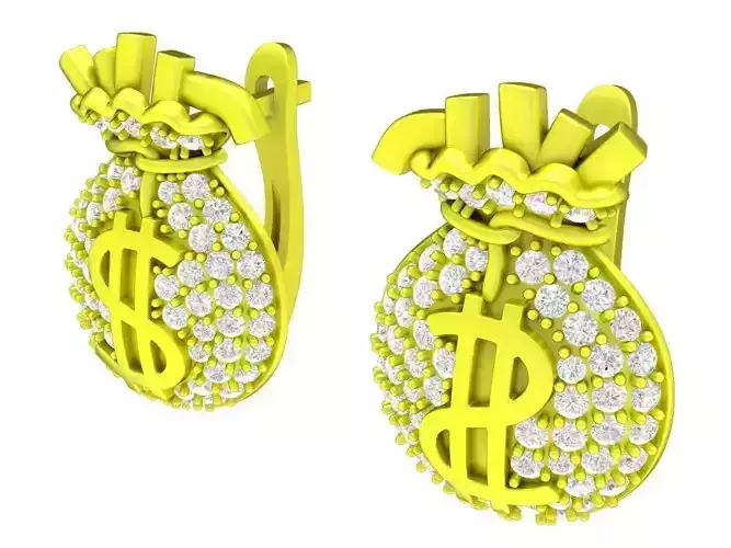 7062 dollar money bag diamond women earrings 