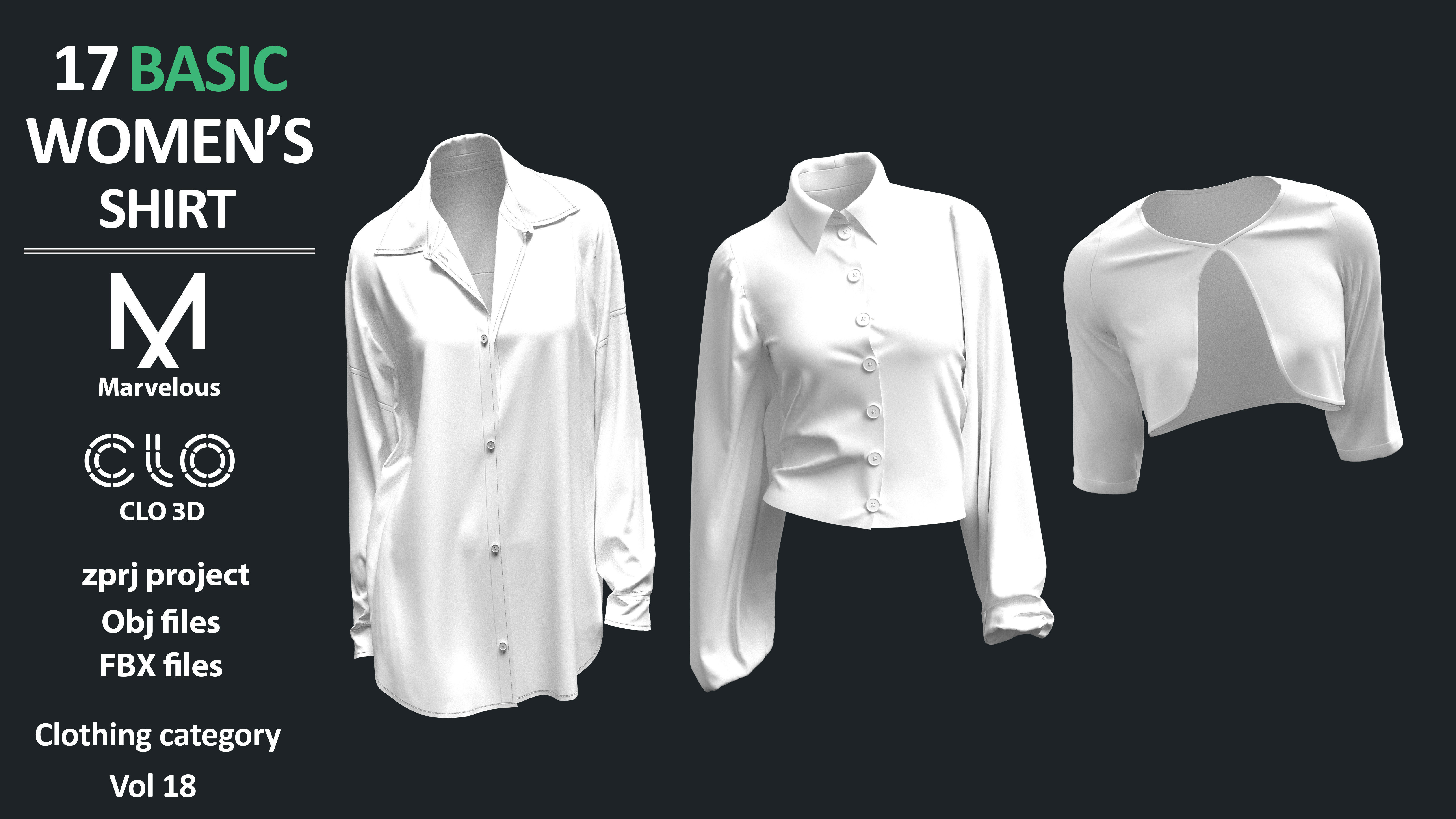 17 BASIC WOMENS SHIRTS  ZPRJ OBJ FBX  Marvelous Designer CLO3D 3D model_6
