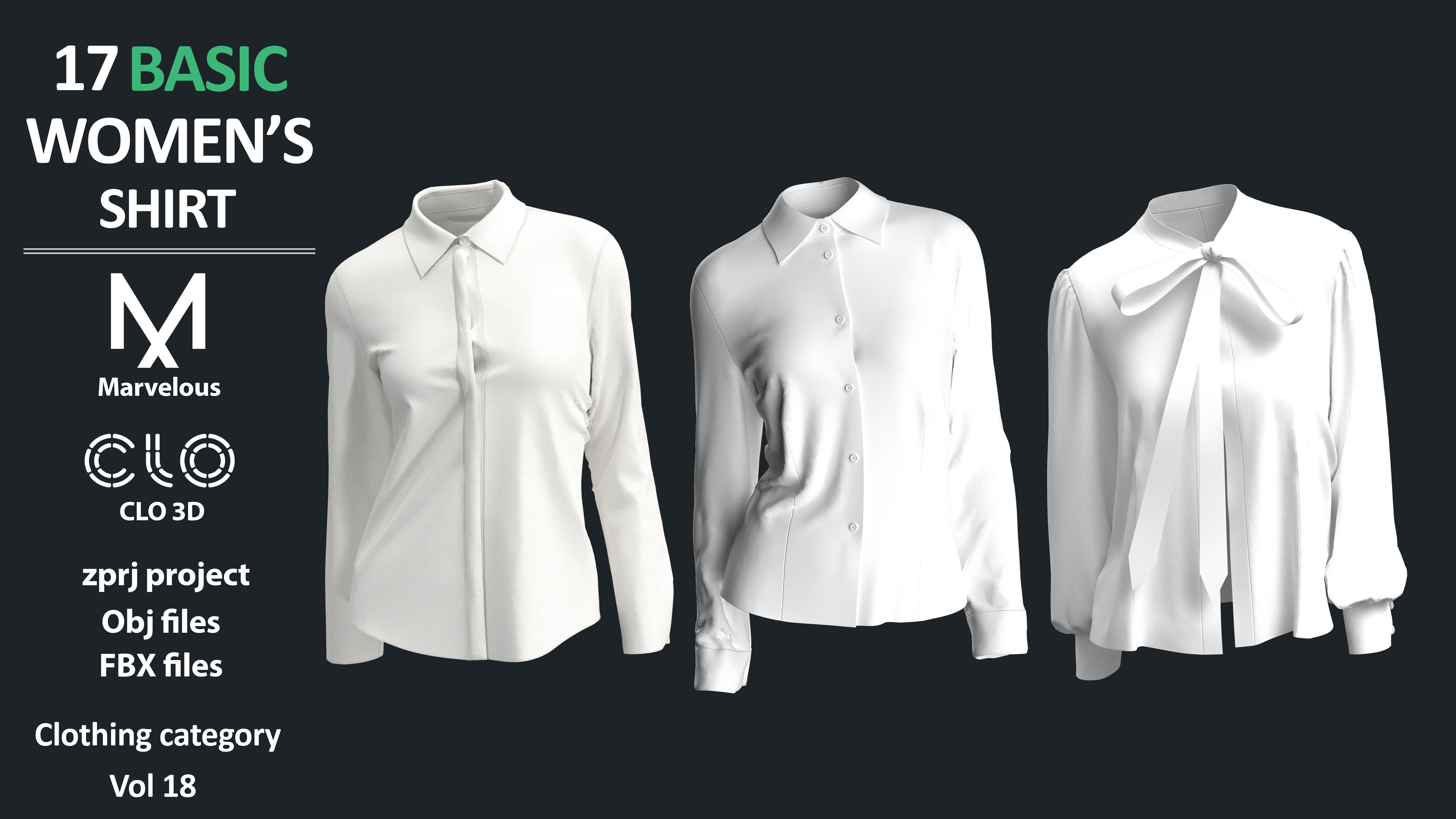 17 BASIC WOMENS SHIRTS  ZPRJ OBJ FBX  Marvelous Designer CLO3D 3D model_4