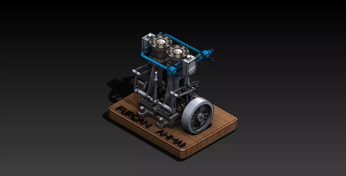 Vertical Twin Steam Engine 3D model_0