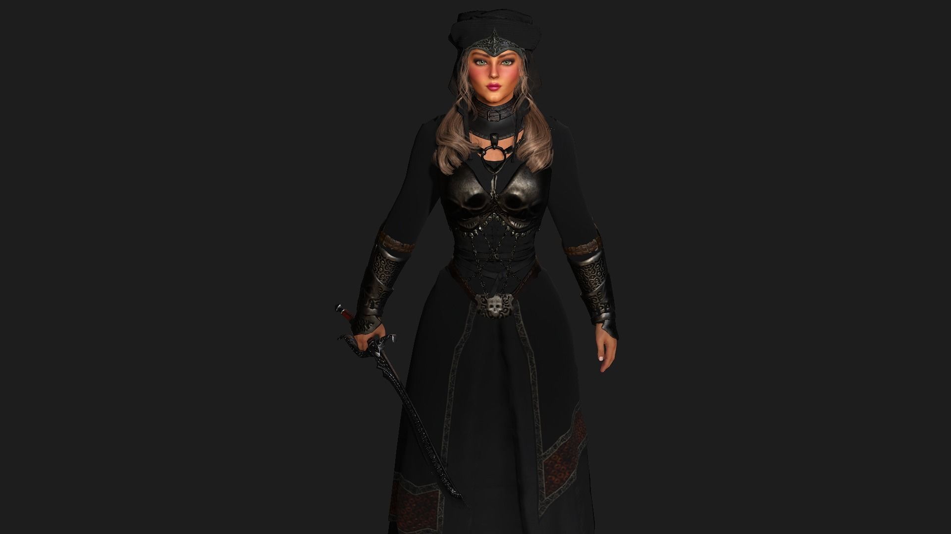 AAA 3D REALISTIC FANTASY MEDIEVAL CHARACTER - QUEEN WITH SWORD Low-poly 3D model_3